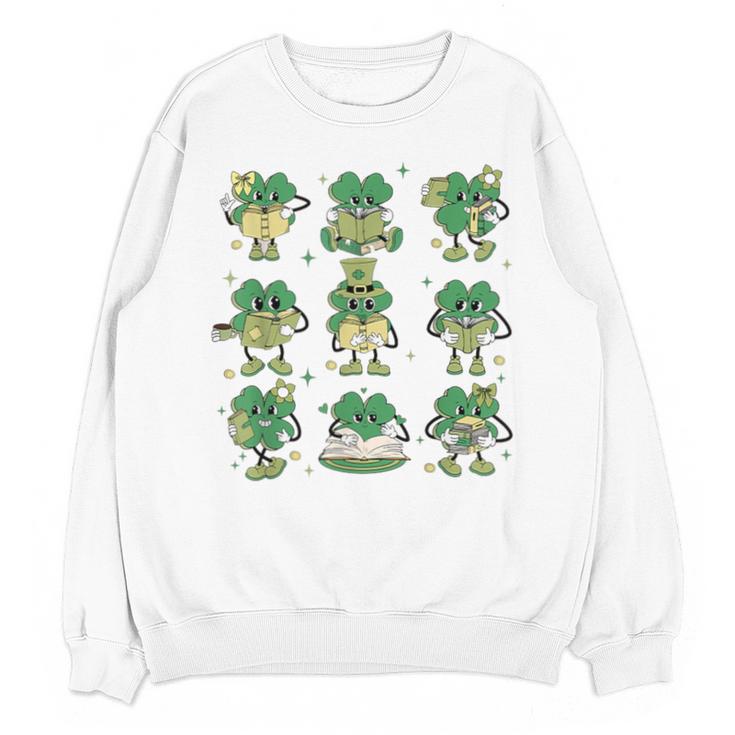 Cute Shamrock Reading Books St Patrick's Day Teacher Reading Unisex Sweatshirt