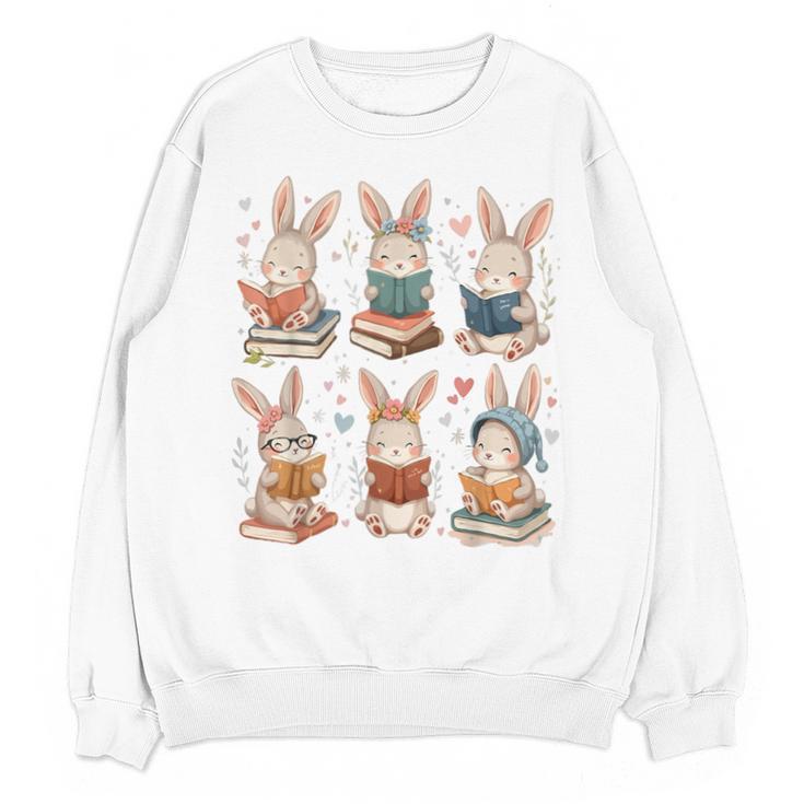 Cute Teacher Bunny Rabbit Reading Easter Bunnies Book Lovers Unisex Sweatshirt