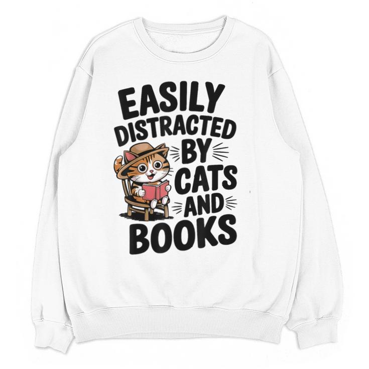 Easily Distracted By Cats And Books Lovers Reading Unisex Sweatshirt
