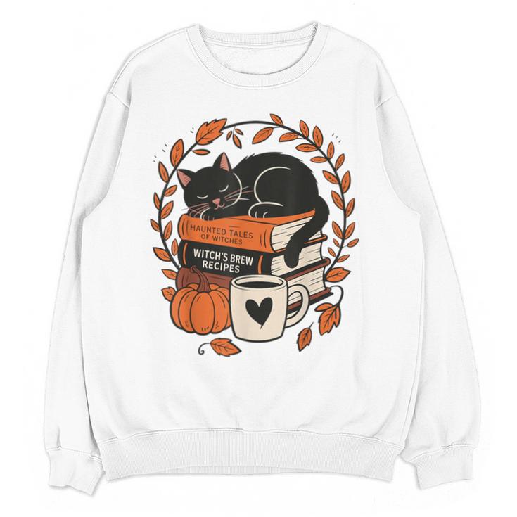 Fall Book Teacher Cat Books Halloween Autumn Librarian Unisex Sweatshirt