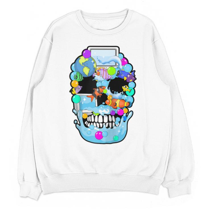 Frutiger Aero Aesthetic Tech Skull Computer Fishes Raglan Baseball Tee Unisex Sweatshirt