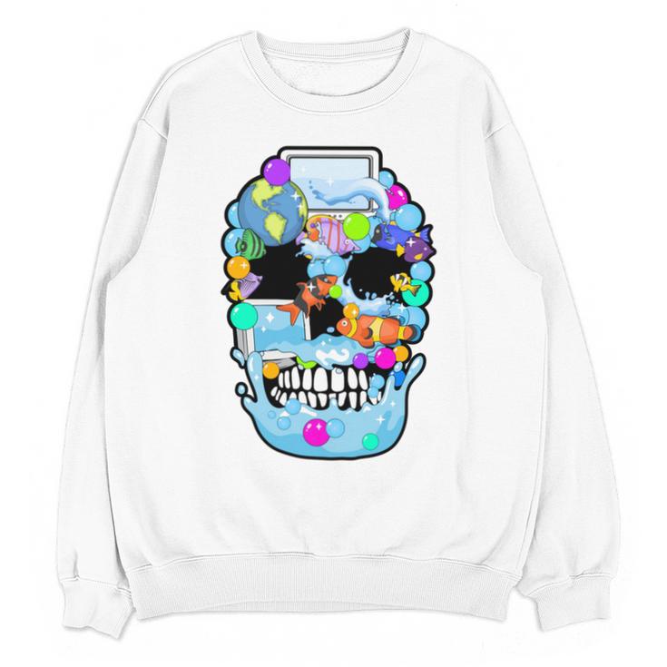 Frutiger Aero Aesthetic Tech Skull Computer Fishes Unisex Sweatshirt