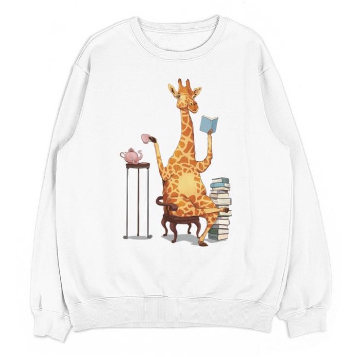 Giraffe Reading Tea Books Coffee Book Lover Graphic Unisex Sweatshirt