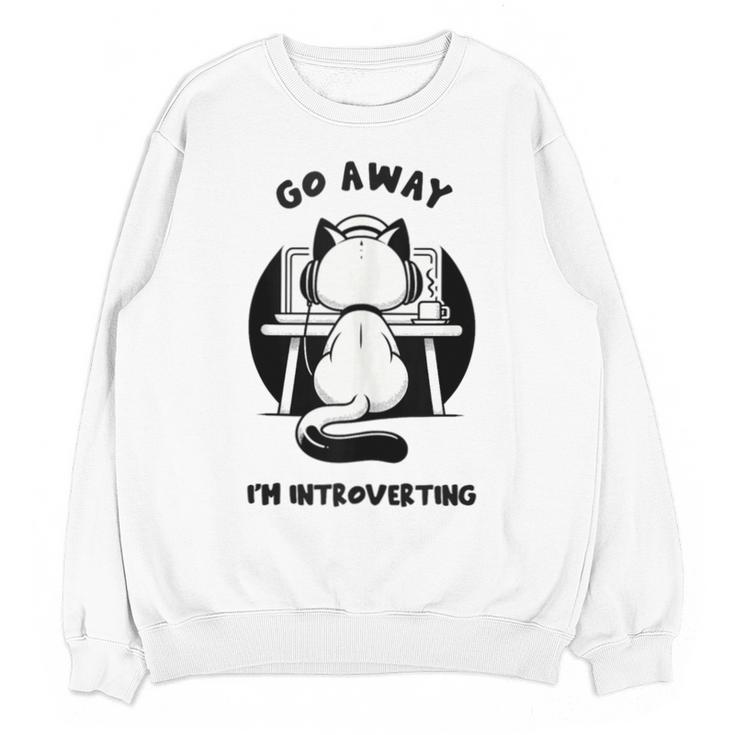 Go Away I'm Introverting Cat With Coffee Unisex Sweatshirt