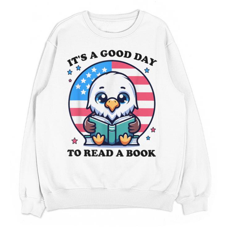 A Good Day To Read a Book Reading Eagle With American Flag Unisex Sweatshirt