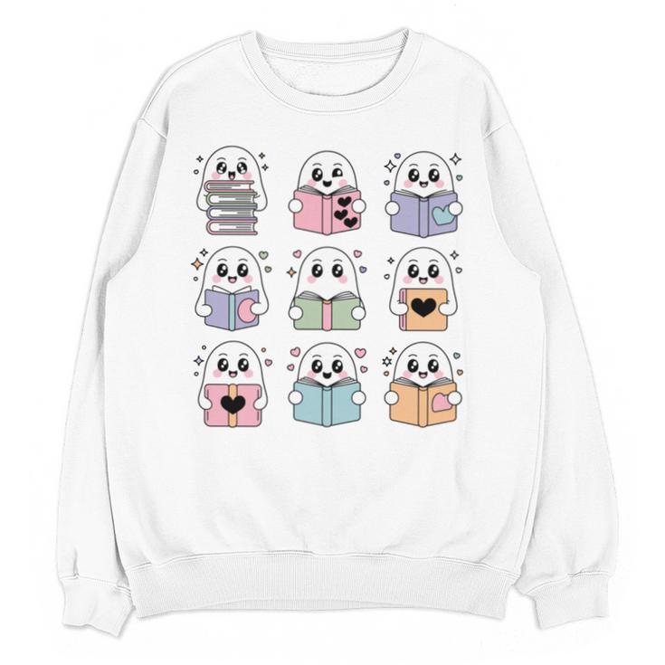Halloween Ghosts Reading Books Pattern Spooky Kawaii Anime Unisex Sweatshirt