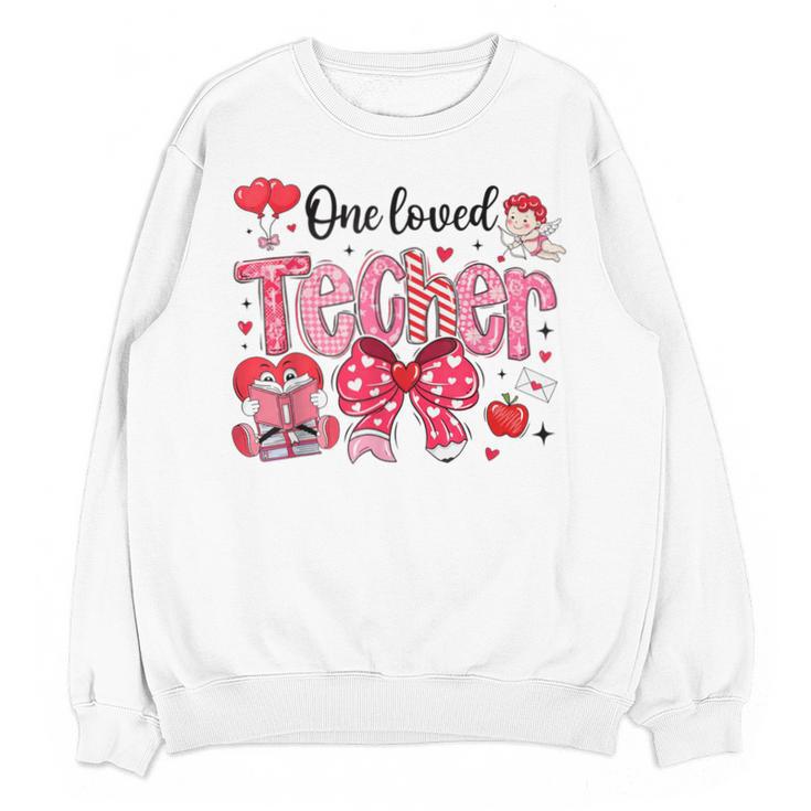 HUGvyn One Loved Teacher Valentine Book Heart Reading Bow Unisex Sweatshirt