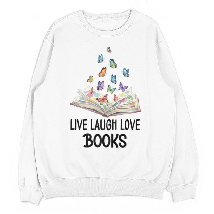 Live Laugh & Love Books Reading Butterfly Book Lover Bookish Premium Unisex Sweatshirt