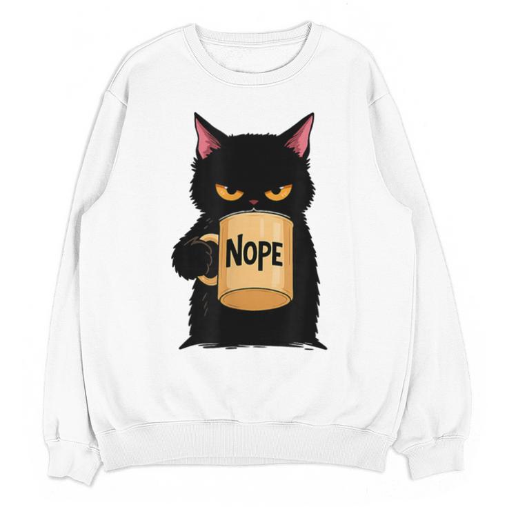 Nope Coffee Cat – Introvert Humor Monday Kitty Unisex Sweatshirt