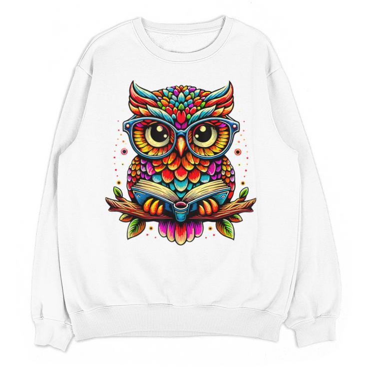 Owl With Glasses And Book Reading Unisex Sweatshirt