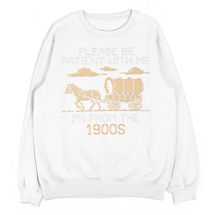 Please Be Patient I'm From The 1900s Retro Pixel Horse Wagon Premium Unisex Sweatshirt