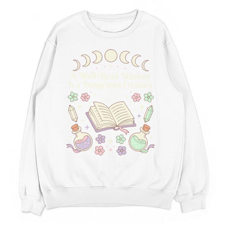 Well Read Woman Literature Quote Celestial Book Floral Unisex Sweatshirt