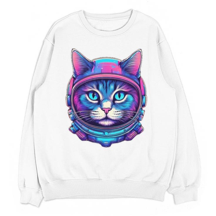 Retro 80s Cat In Space Suit Nostalgia Cat Vintage Astronaut Unisex Sweatshirt