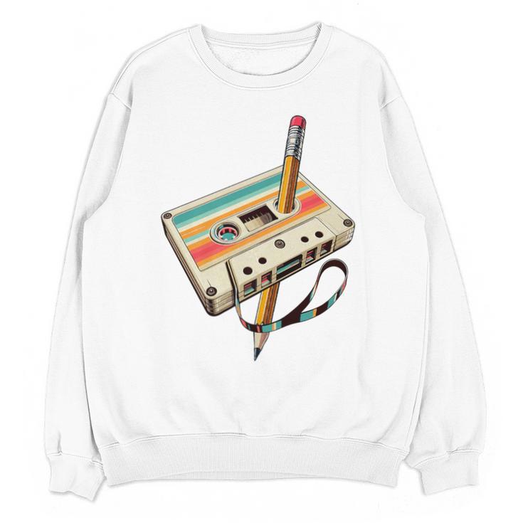 Retro Cassette Tape & Pencil Rewind Nostalgia Party 80s 90s Premium Unisex Sweatshirt