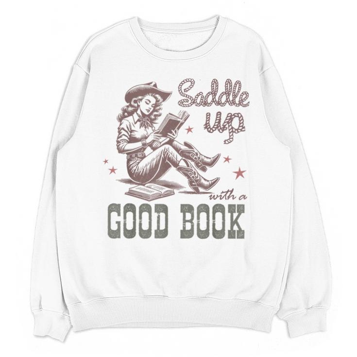 Retro Cowgirl ReadingTee Saddle Up With A Good Book Western Unisex Sweatshirt