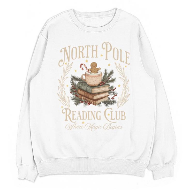 Retro North Pole Reading Club Hot Cocoa Book Lovers Xmas Unisex Sweatshirt