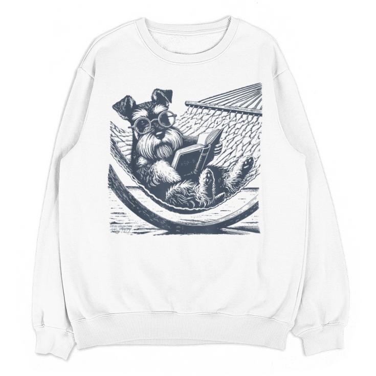 Schnauzer Hammock Reading Book Schnauzer Glasses Unisex Sweatshirt