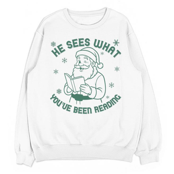 He Sees What You'Ve Been Reading Christmas Bookish Santa Premium Tri-Blend Unisex Sweatshirt
