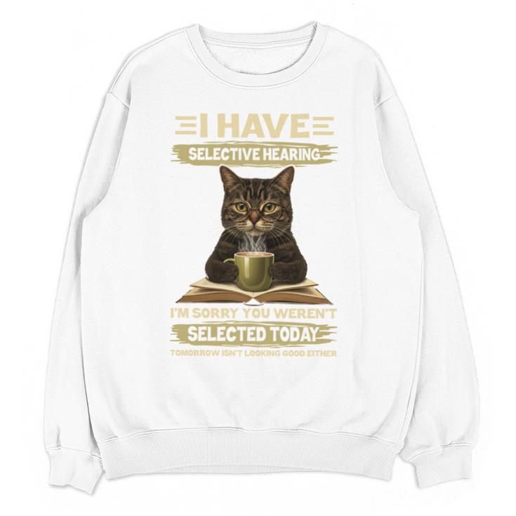 i Have Selective Hearing Cat Coffee Books Retro Unisex Sweatshirt