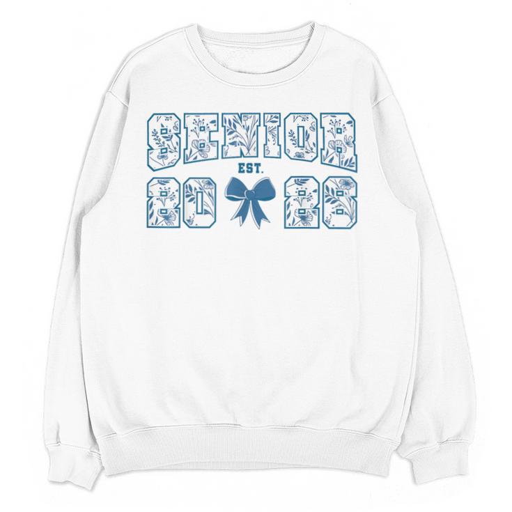 Senior 26 Graduation Class Of 2026 Bow Blue Toile Floral Unisex Sweatshirt