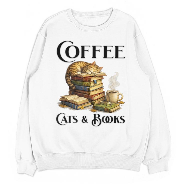 Sleeping Cat And Books With Coffee Lover Unisex Sweatshirt