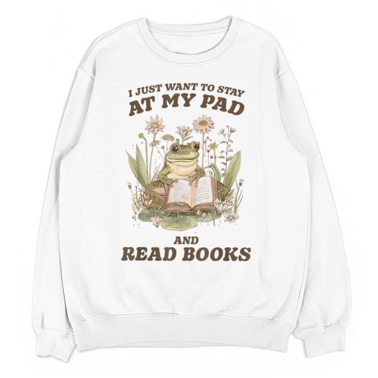 Stay At My Pad And Read Books Frog Introvert Reading Unisex Sweatshirt