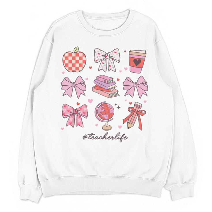 Valentine Teacher Cute Bows Apple Globe Pencil Books Art Unisex Sweatshirt