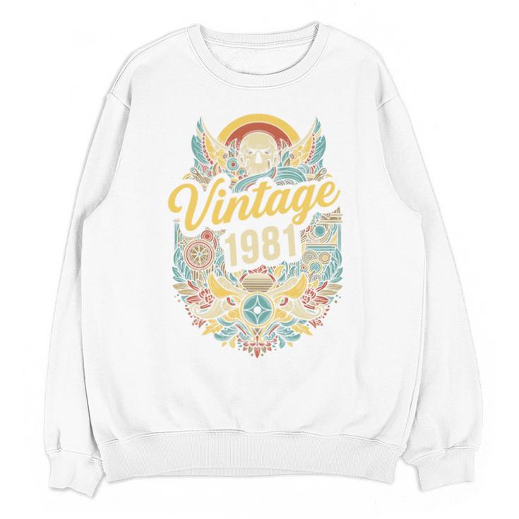 Vintage 1981 Retro Badge Nostalgia Eighties Compass Skull Premium Tri-Blend Unisex Sweatshirt