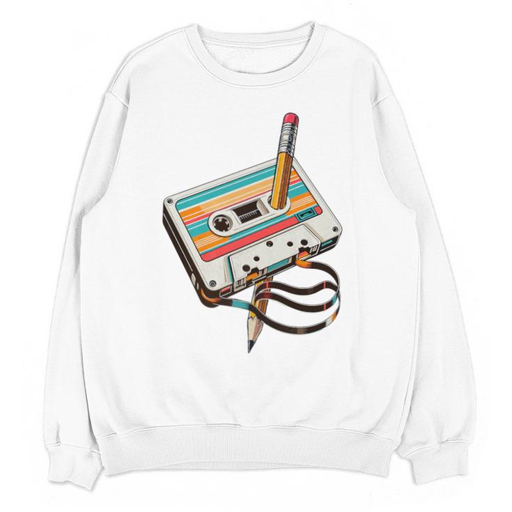 Vintage Cassette Tape And Pencil Nostalgia Party 70s 80s 90s Premium Unisex Sweatshirt