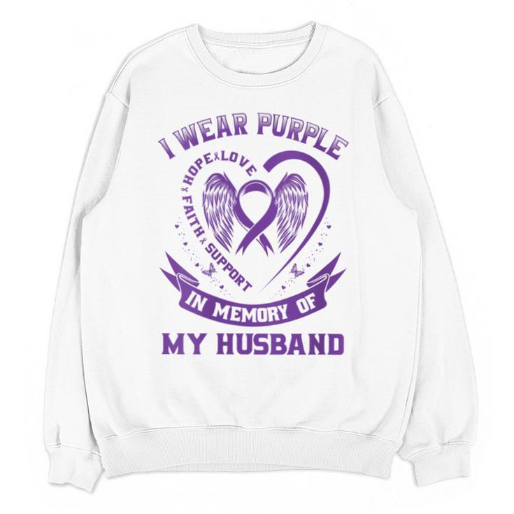 I Wear Purple In Memory Of My Husband Alzheimers Awareness Unisex Sweatshirt
