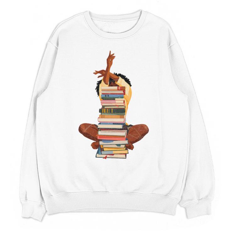 Woman And Books Stack Afro Girl Book Lover Premium Tri-Blend Unisex Sweatshirt
