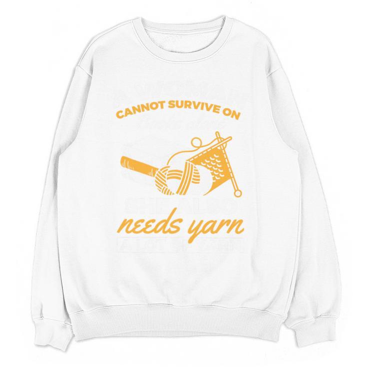 Woman Survives On Books Yarn Knitting Crochet Premium Tri-Blend Unisex Sweatshirt