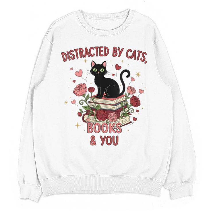 Women's Cat Books Romantic Floral Aesthetic Book Lover Cat Owner Unisex Sweatshirt