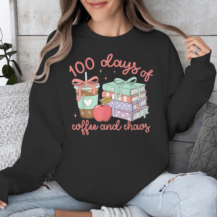 100 Days Of Coffee And Chaos Coquette Bow Book Apple Unisex Sweatshirt