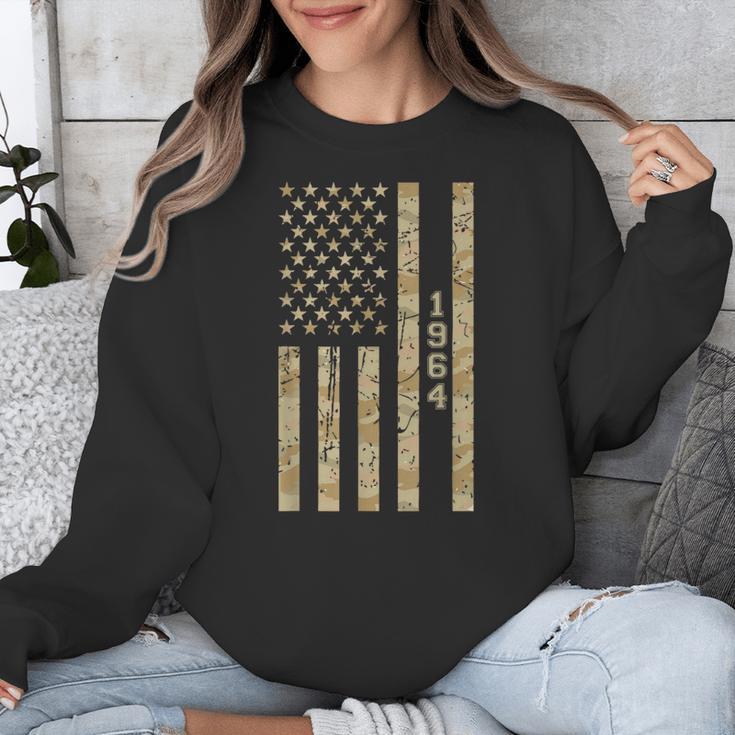 1964 Year Nostalgia Desert Camo Distressed American Flag Unisex Sweatshirt