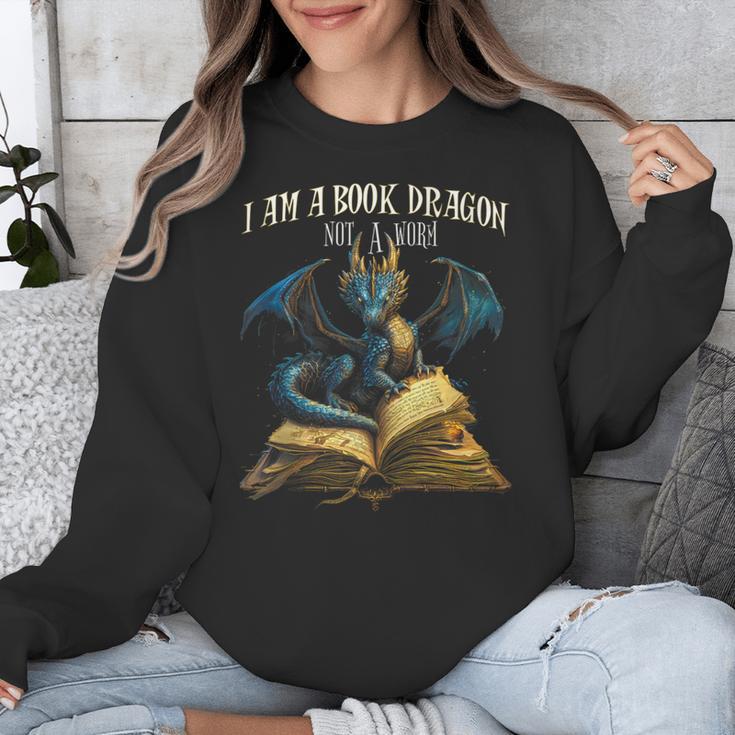 3 Bookish Quote I Am a Book Dragon Not a Worm Reading Book Unisex Sweatshirt