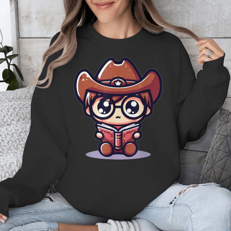 Adorable Book Lover Cowboy With Reading Glasses Cute Unisex Sweatshirt