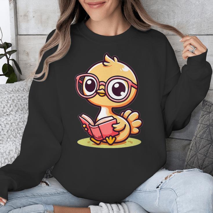 Adorable Book Lover Ostrich With Reading Glasses Cute Unisex Sweatshirt