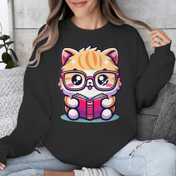Adorable Book Lover Persian Cat With Reading Glasses Cute Unisex Sweatshirt