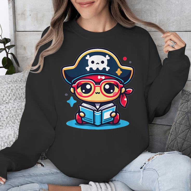 Adorable Book Lover Pirate With Reading Glasses Cute Unisex Sweatshirt