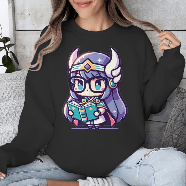 Adorable Book Lover Valkyrie With Reading Glasses Cute Unisex Sweatshirt