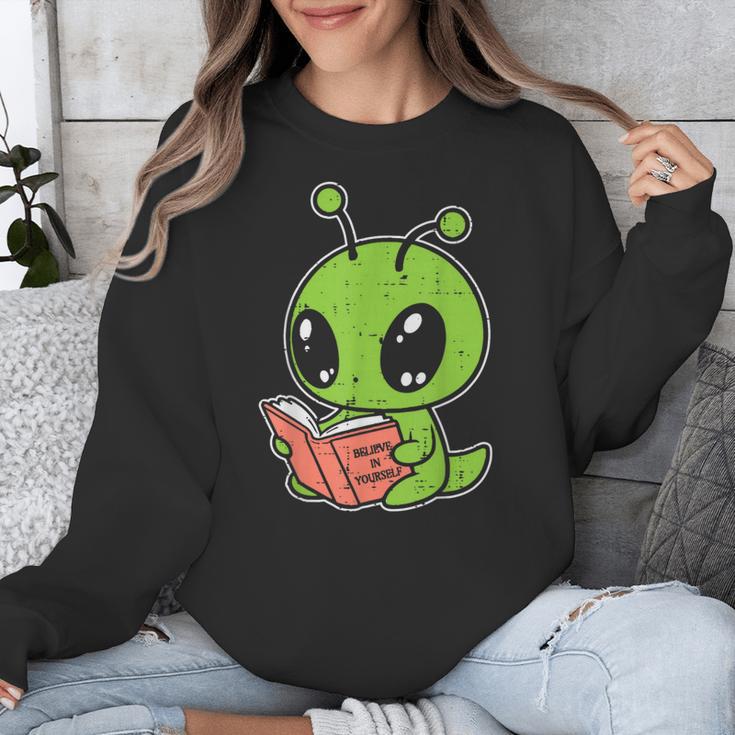 Alien Reading Book Believe In Yourself Kids Women Men Unisex Sweatshirt