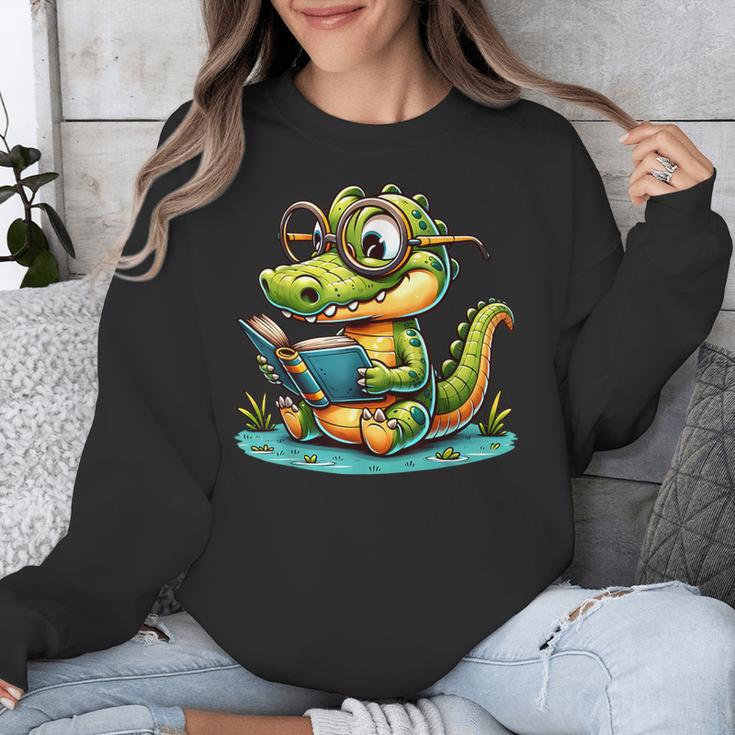 Alligator Reading a Book Animal Unisex Sweatshirt