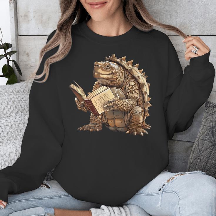 Alligator Snapping Turtle Reading A Book Unisex Sweatshirt