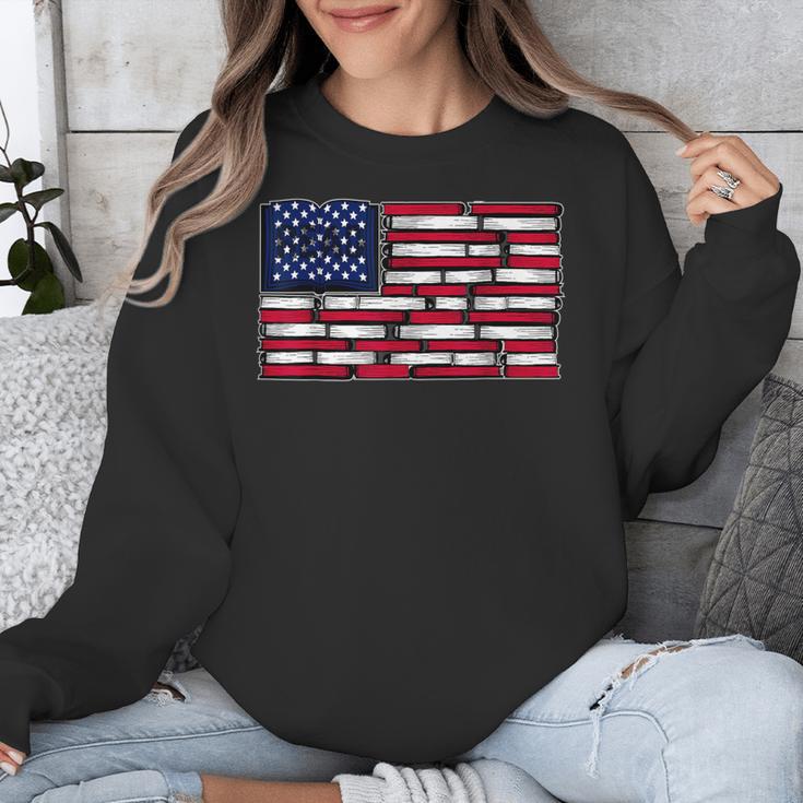 America US Flag Books Library Reading For Book Lover Reader Unisex Sweatshirt