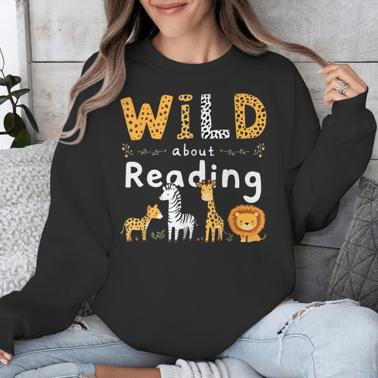 Animal Print Read A Book Character Kids Wild About Reading Unisex Sweatshirt