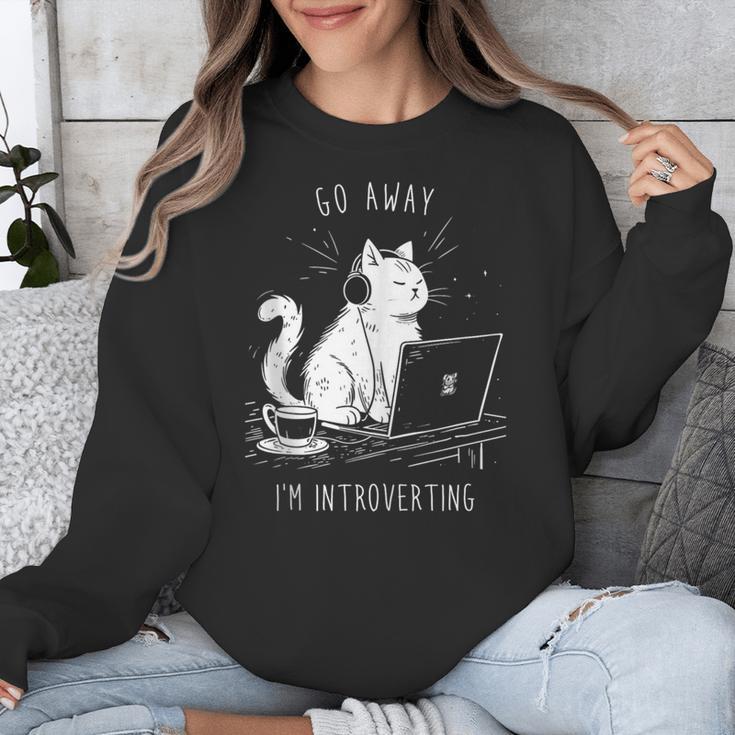 Antisocial Introvert Cat With Coffee On Computer Emo Goth Unisex Sweatshirt Antisocial Introvert Cat With Coffee On Computer Emo Goth Unisex Sweatshirt