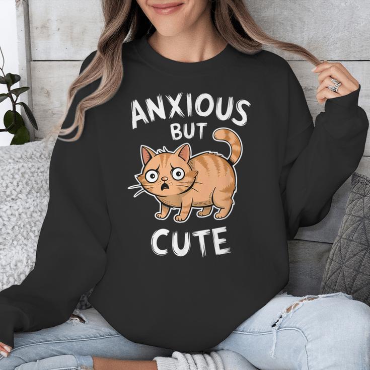 Anxious But Cute Anxiety Meme Cat Lover Introvert For Men Women Unisex Sweatshirt Anxious But Cute Anxiety Meme Cat Lover Introvert For Men Women Unisex Sweatshirt