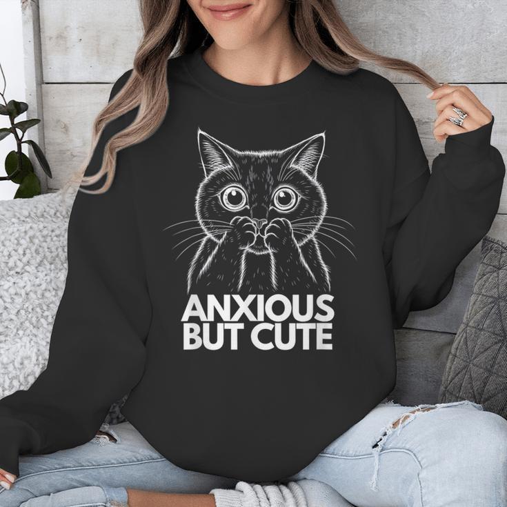 Anxious But Cute Anxiety Meme Cat Lover Introvert Unisex Sweatshirt Anxious But Cute Anxiety Meme Cat Lover Introvert Unisex Sweatshirt