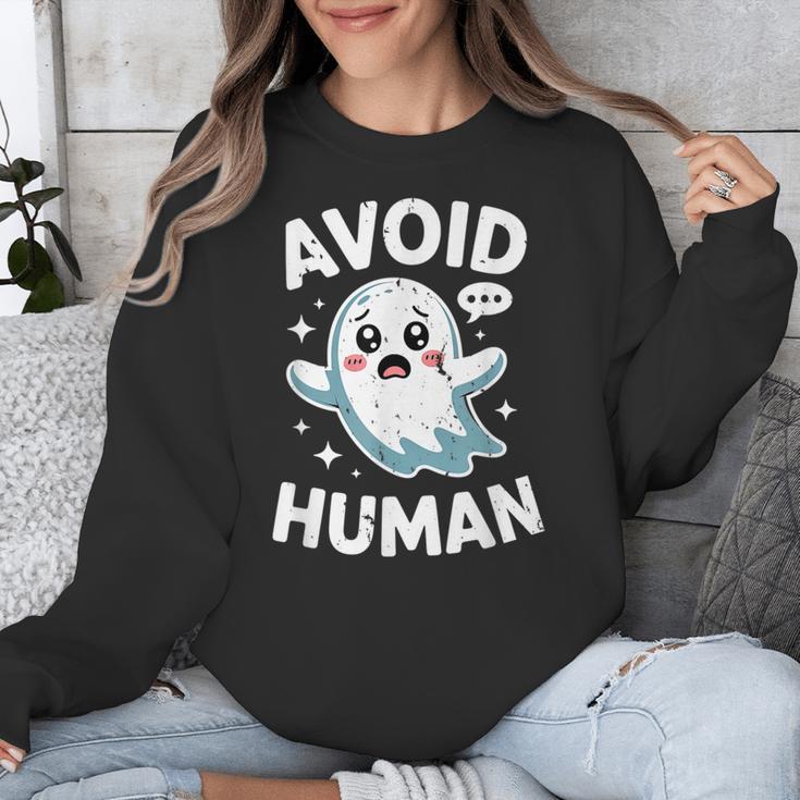 Avoid Humans Cute Kawaii Pastel Ghost Introvert Saying Unisex Sweatshirt Avoid Humans Cute Kawaii Pastel Ghost Introvert Saying Unisex Sweatshirt